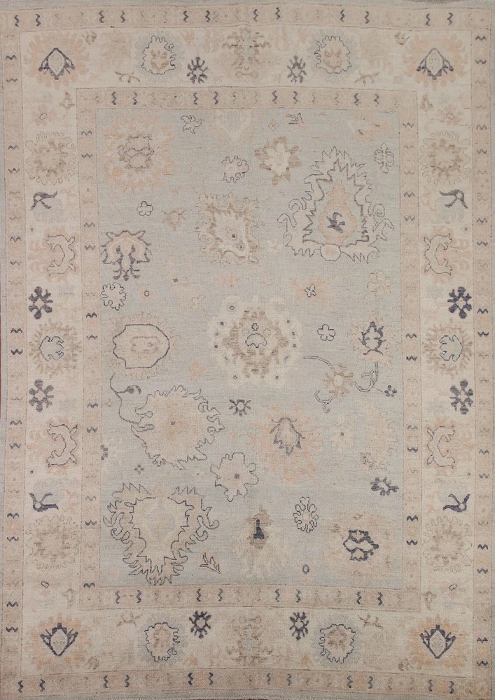 Hand Knotted Oushak Rug Muted Light Blue Beige 9x12 Wool Area Rug Large carpet