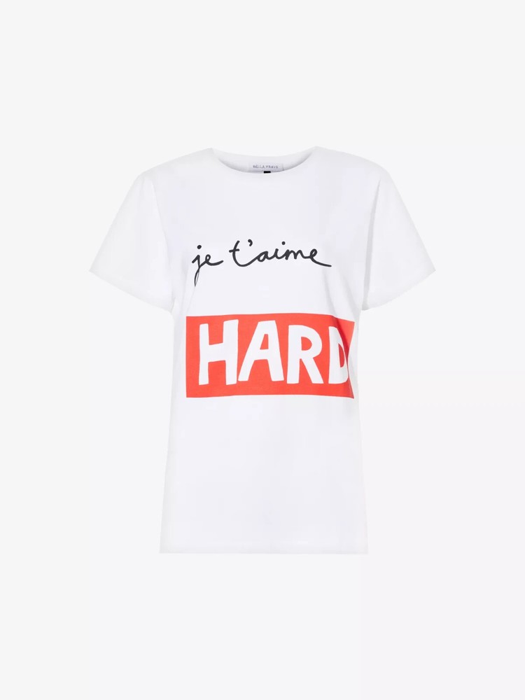 BELLA FREUD Je T'aime Hard Paris Olympics 2024 White Cotton T-Shirt XS NEW RARE