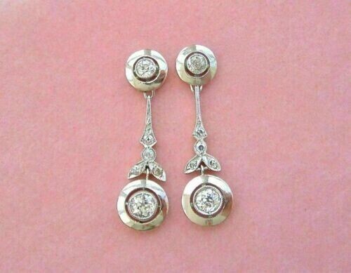 14K White Gold Plated 2Ct Round Simulated Diamond Vintage Drop Dangle Earrings