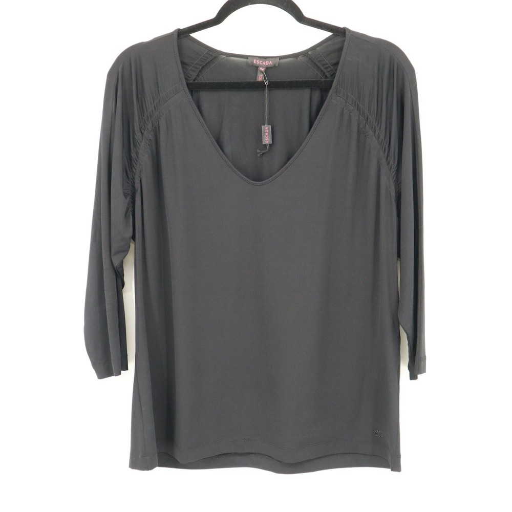 Escada Long Sleeve Top Womens 44 Black NWOT Quiet Luxury Career Closet Staple