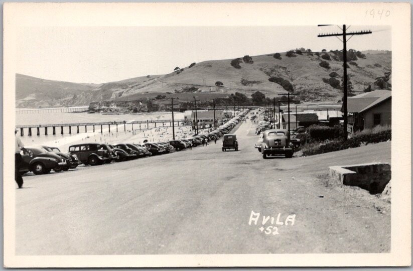 c1950s AVILA BEACH, California Real Photo RPPC Postcard Beach & Road Scene