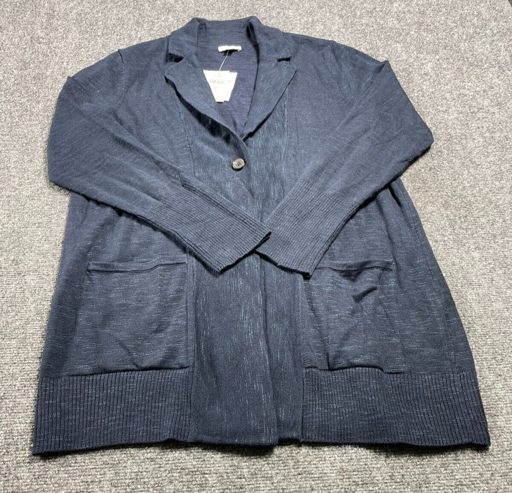 J. JILL Women's Navy Blue Sweater Blazer Jacket Cardigan Long Sleeves Size M