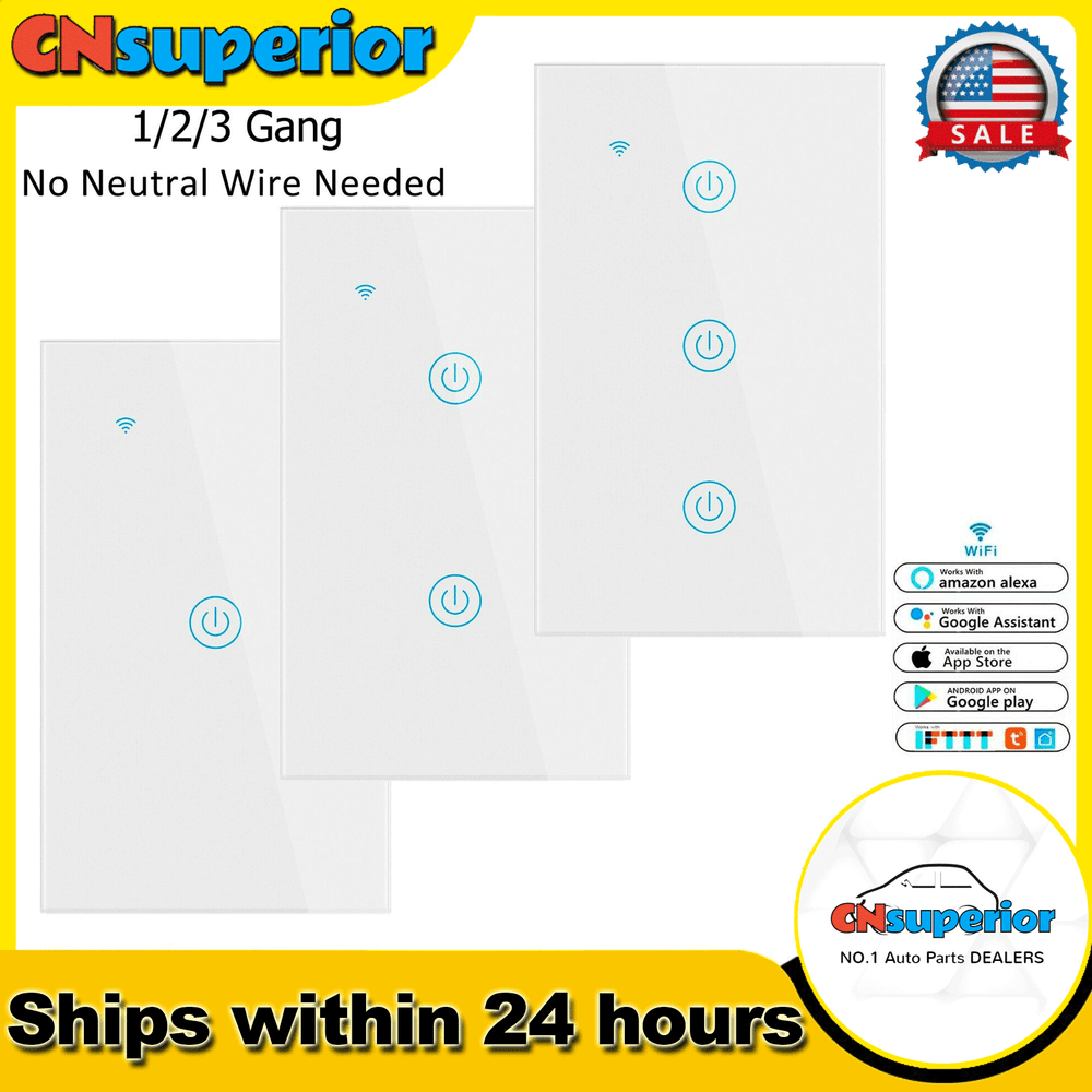 1/2/3 Gang Home WiFi Smart Wall Light Switch Touch Panel For Google/Amazon/Alexa