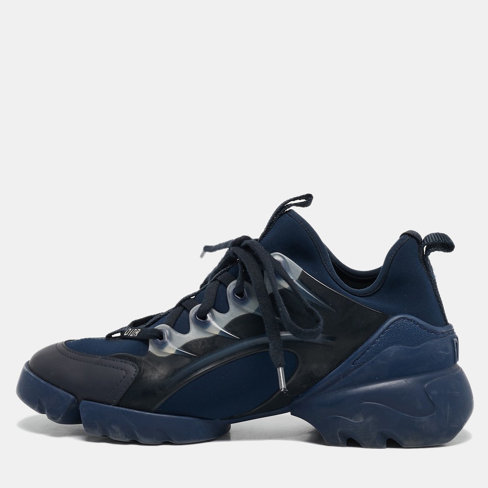 Dior Navy Blue Neoprene Rubber D-Connect Sneakers Size 37.5