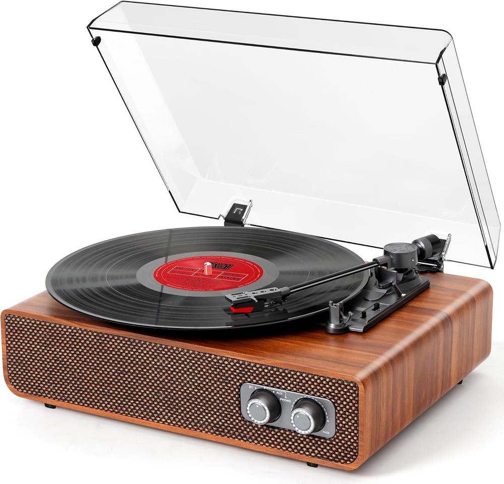 Vintage 3-Speed Bluetooth Turntable with Upgraded Walnut Vinyl Record Player
