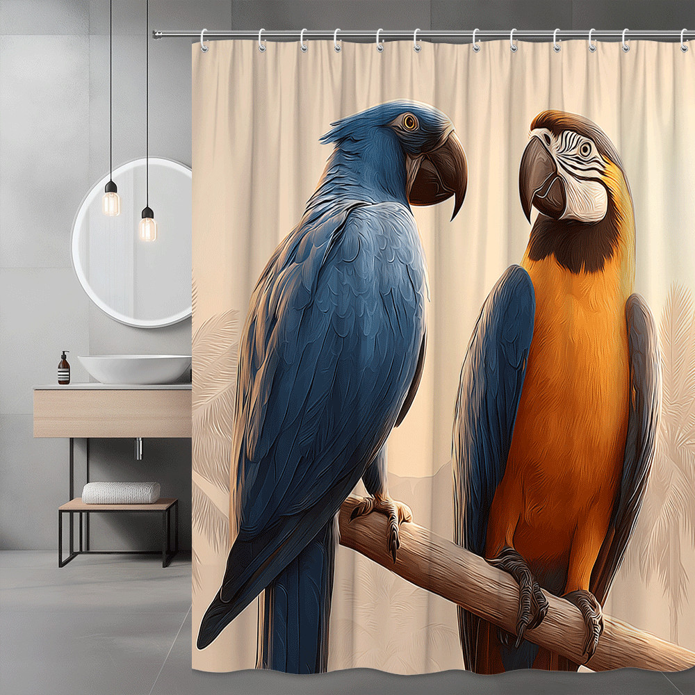 Parrot Shower Curtain Blue and Orange Tropical Bird Print