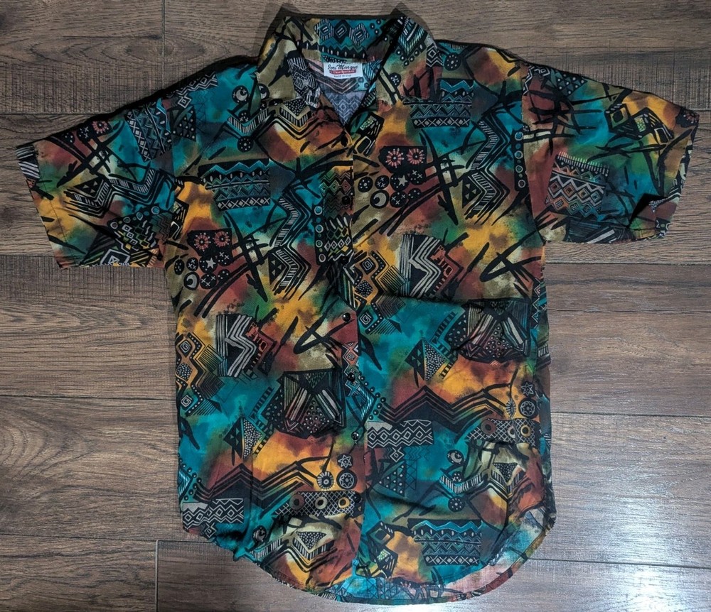 Jeri Marque Womens Size 10 Vintage 80s Blue Purple Rayon Button Up Blouse Shirt
