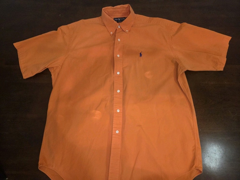 Ralph Lauren Shirt Mens Large Blake Orange Short Sleeve Button color Pony