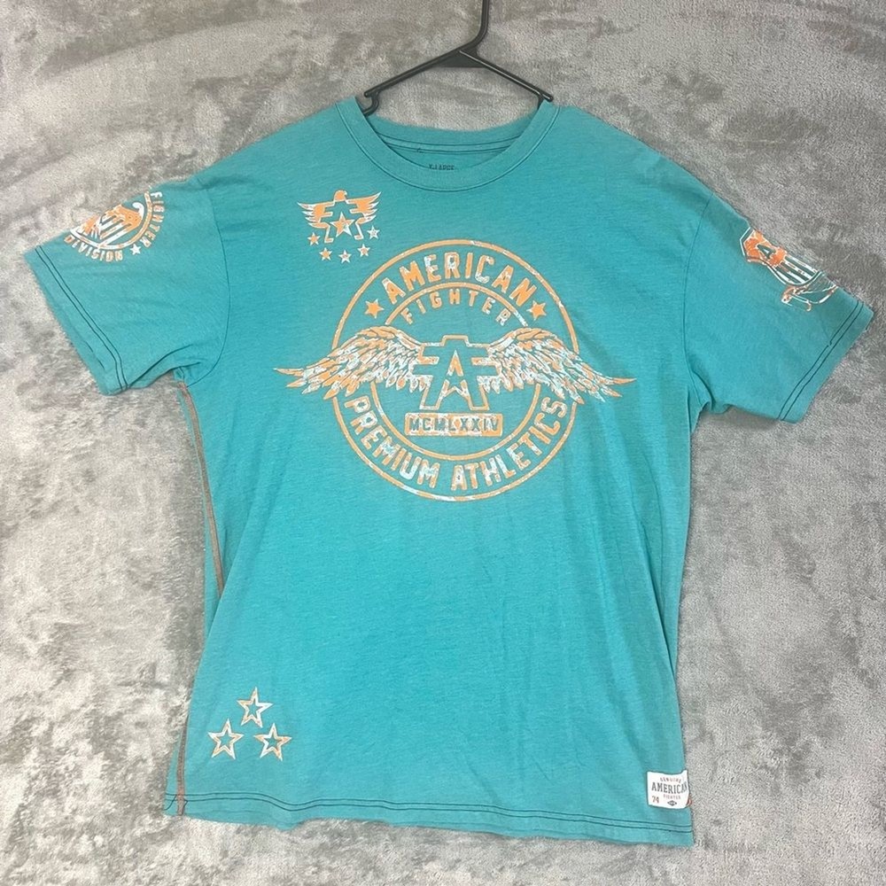 American Fighter by Affliction Mens XL Teal Graphic T-Shirt MMA Biker Streetwear