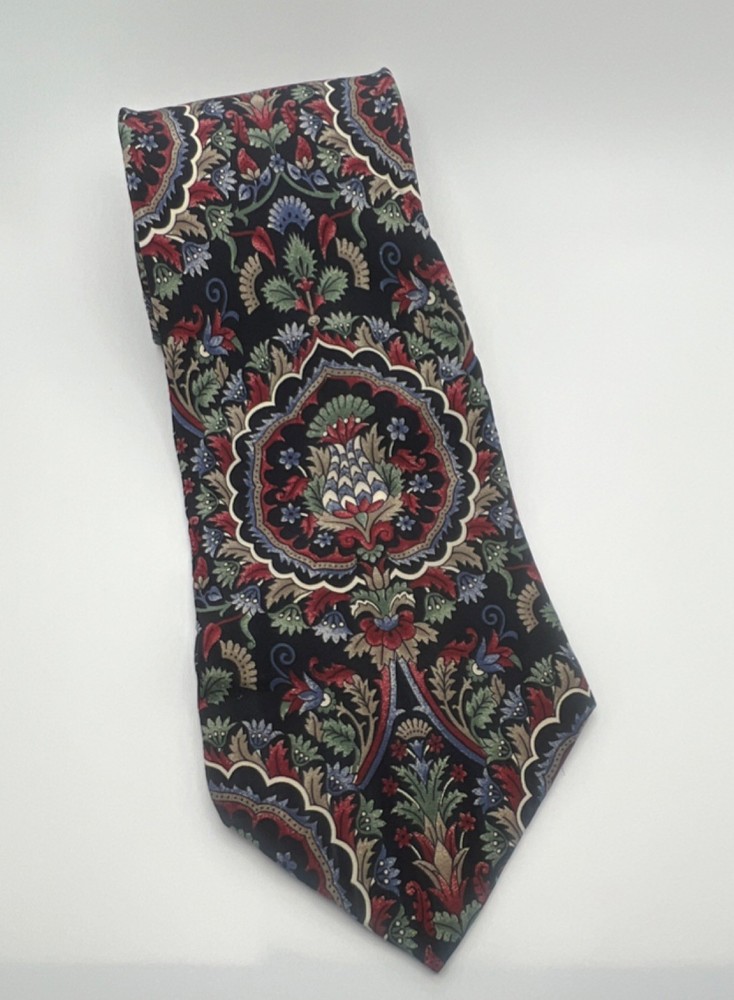 Christian Dior Silk Black Red Green Blue Beige Floral Men's Tie Designer T216