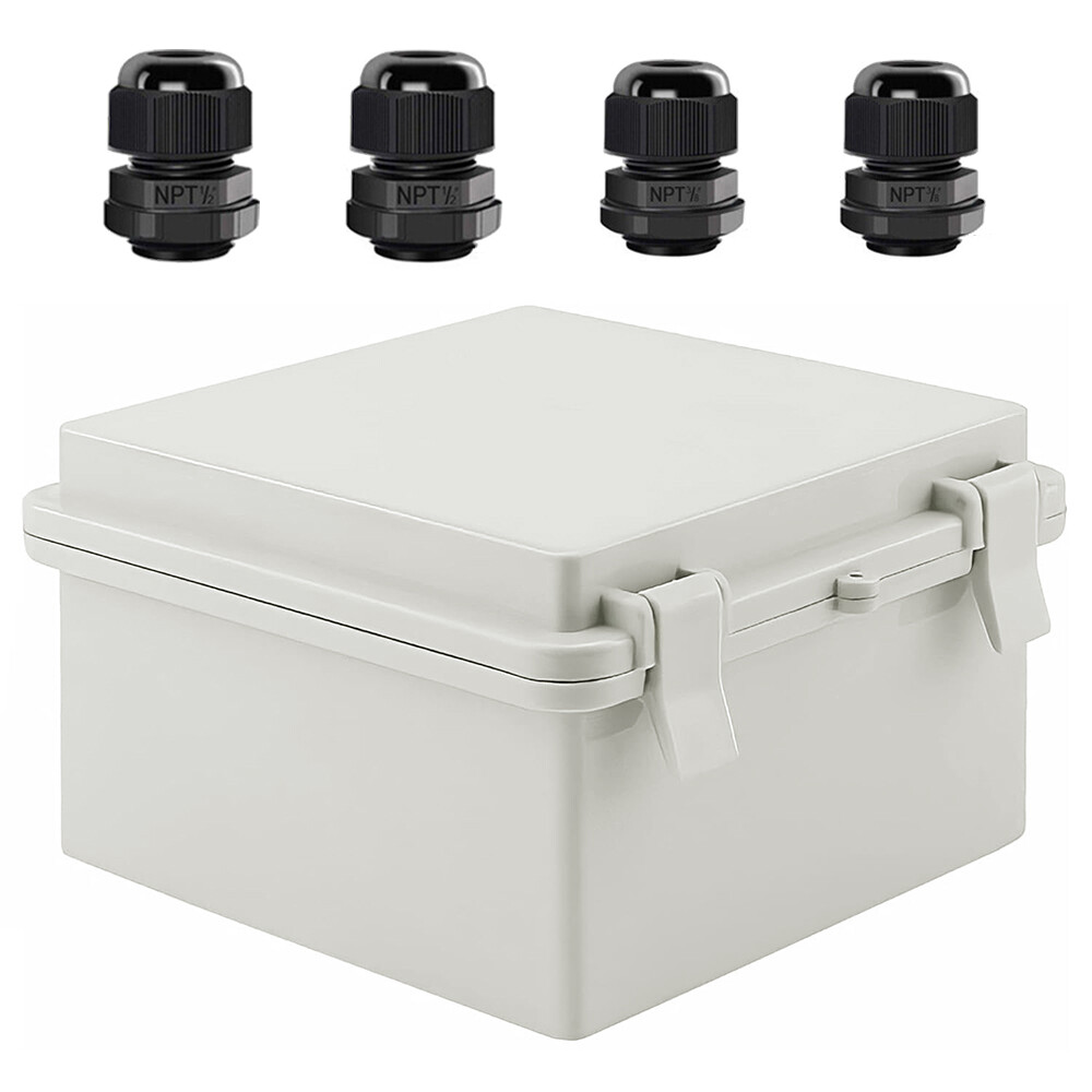 Waterproof ABS Electrical Junction Box Square Project Enclosure w/ Cable Glands-image
