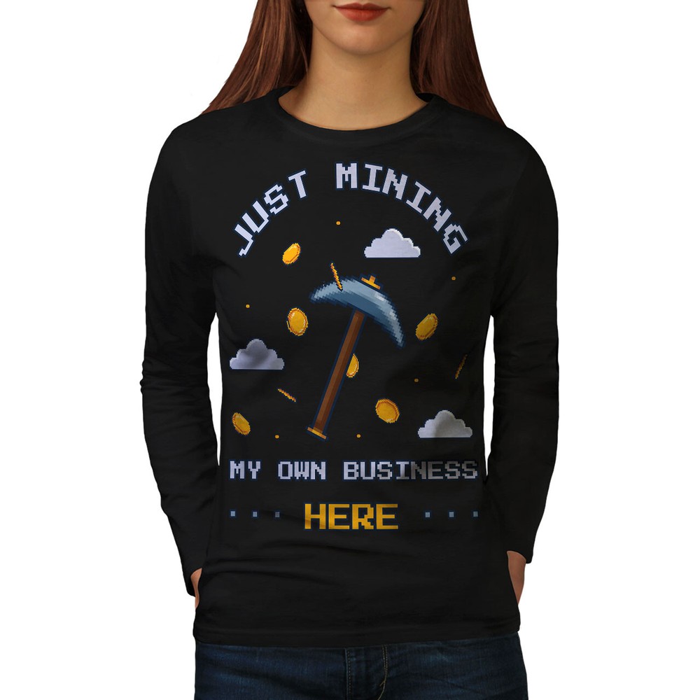 Wellcoda Just Mining My Own Business Pixel Art Womens Long Sleeve T-shirt