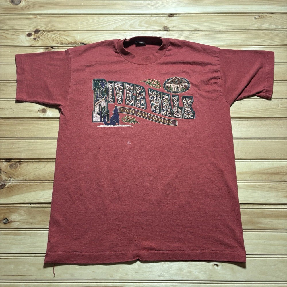 Vintage 90s San Antonio River Walk Coyote Texas Destination Travel Shirt Size L