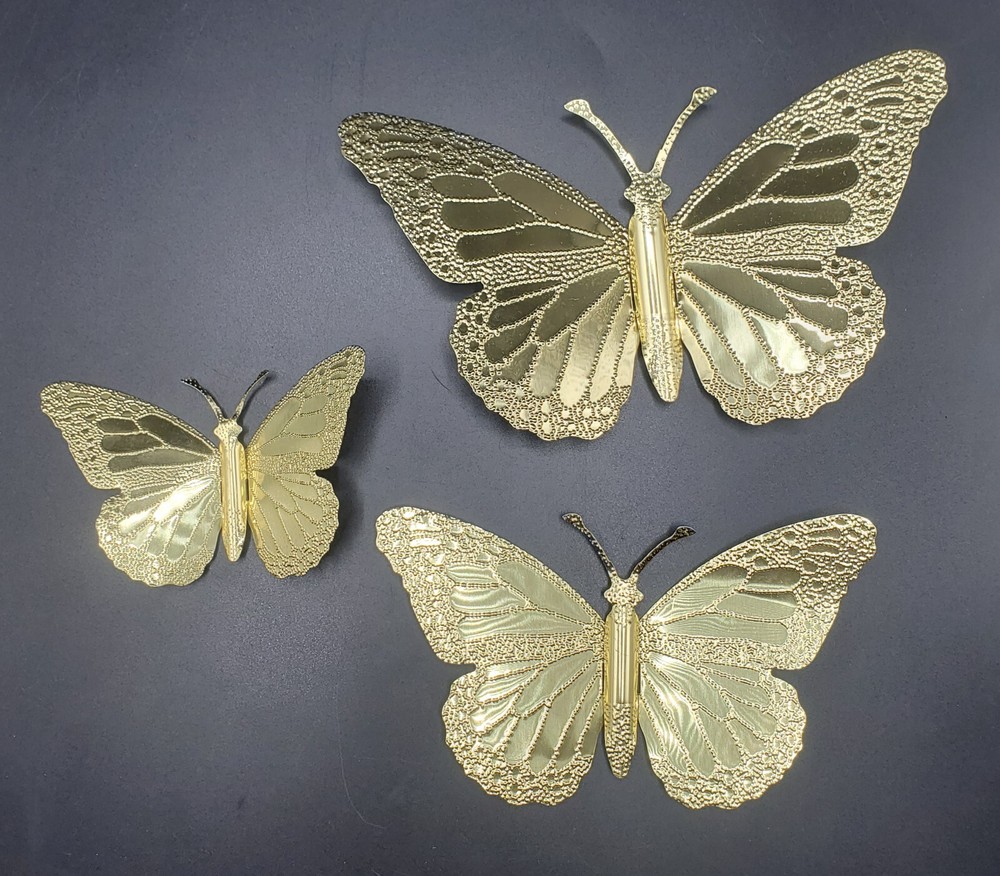 Vintage Home Interiors & Gifts Brass Butterflies Gallery Wall Decor Set of 3 USA