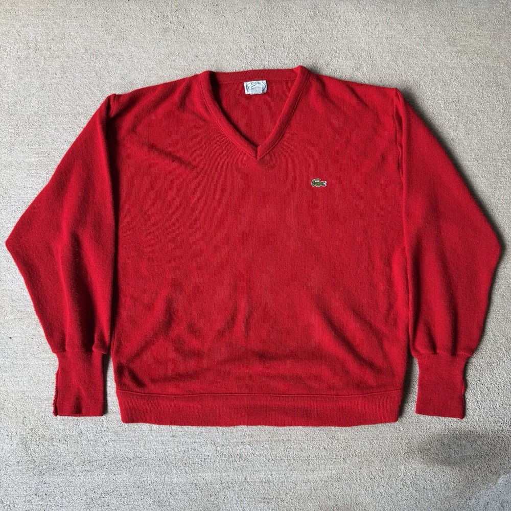 Vintage 80s IZOD Lacoste Sweater Mens XL Red V-Neck Preppy Grandpa Made In USA