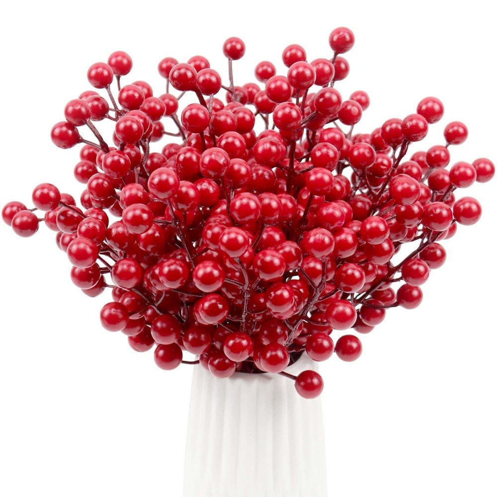 30 Pack Red Berry Stems, Artificial Holly Berries for Christmas Tree Picks De...