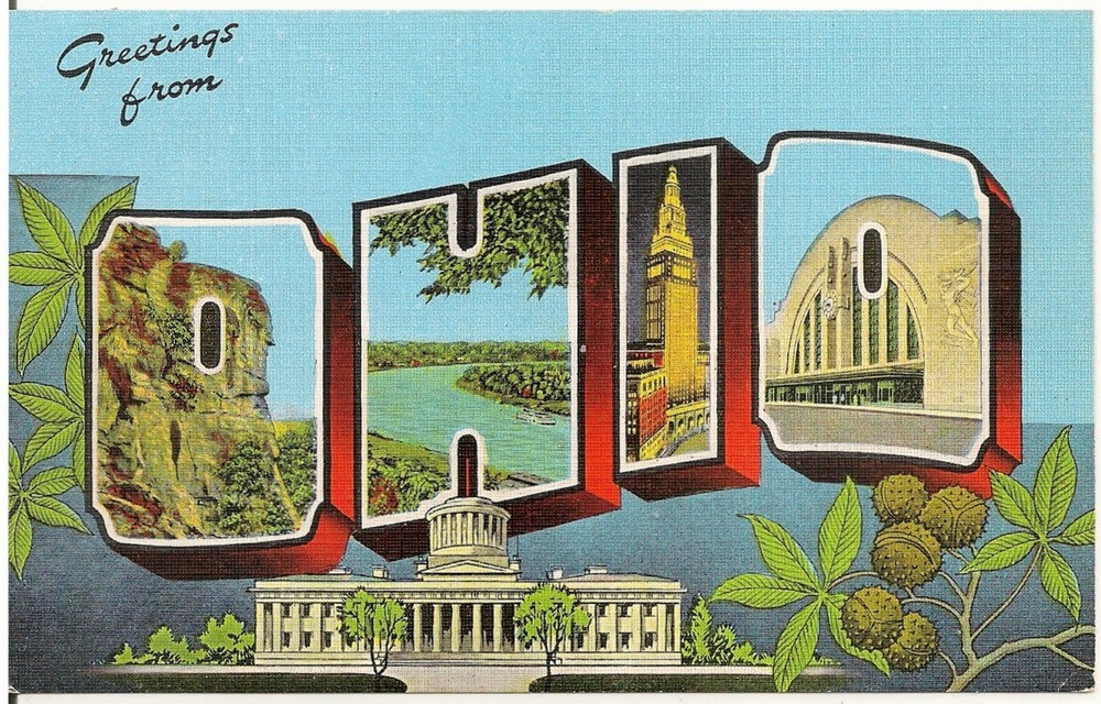 Greetings From Ohio Large Letter Linen Postcard