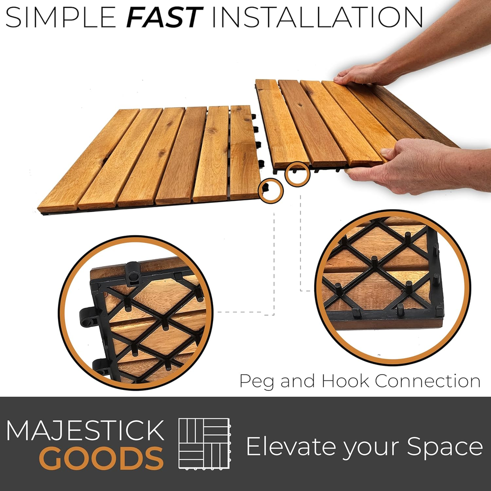 Snap-Together Acacia Hardwood Deck Tiles 12x12 Interlocking Wood Flooring-image