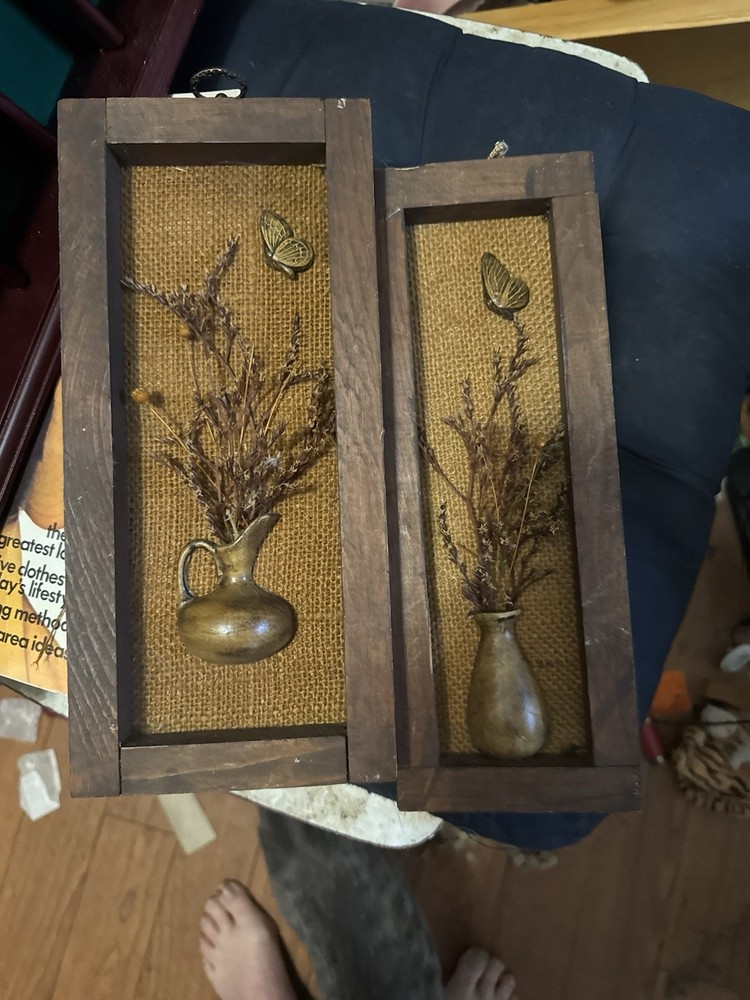 Rustic Dried Flower Wall Art Set in Wooden Frames, Floral & Garden Decor
