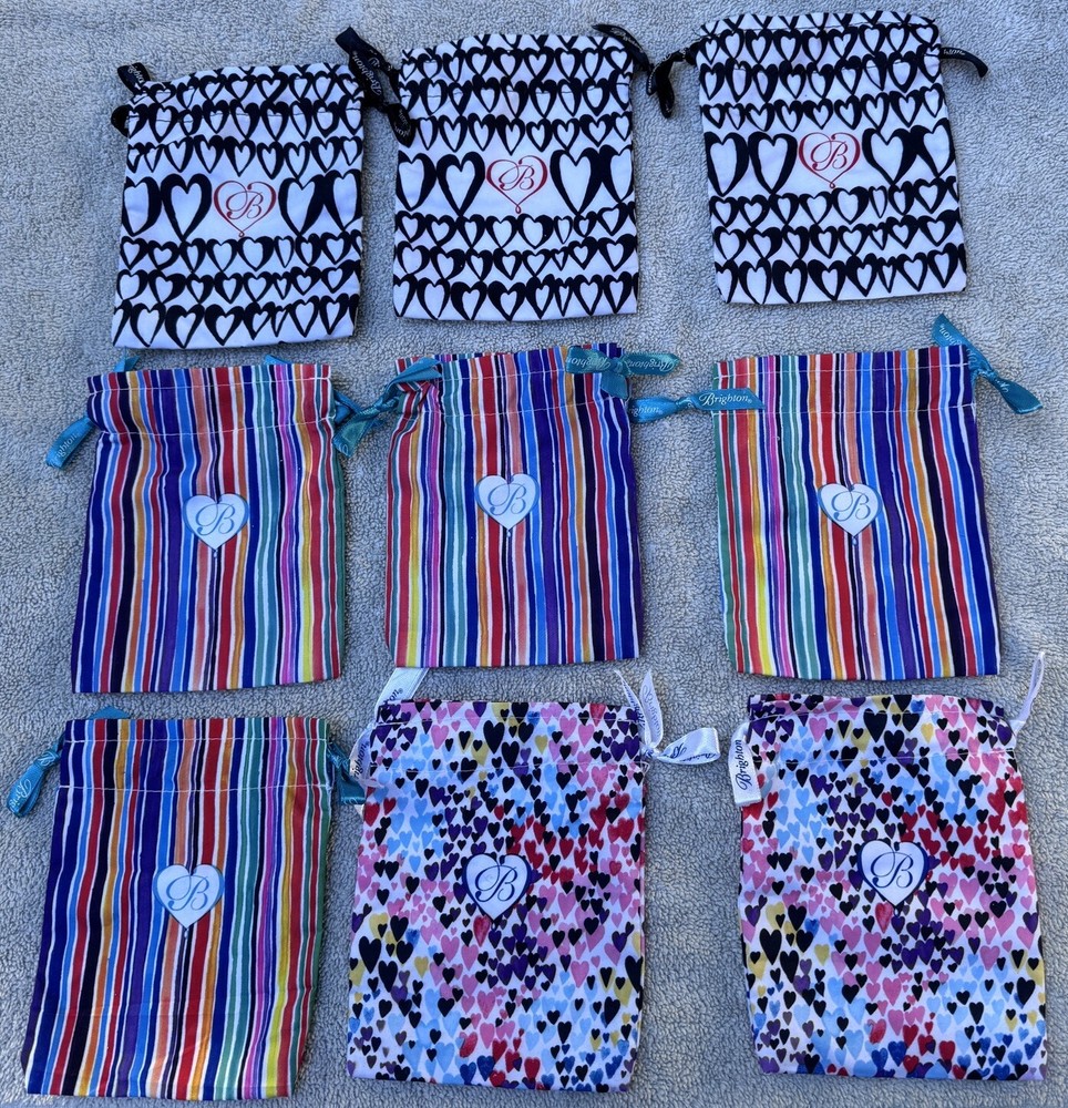 Brighton Cloth Jewelry Drawstring Gift Bags Lot of 9 Unused Storage Pouches