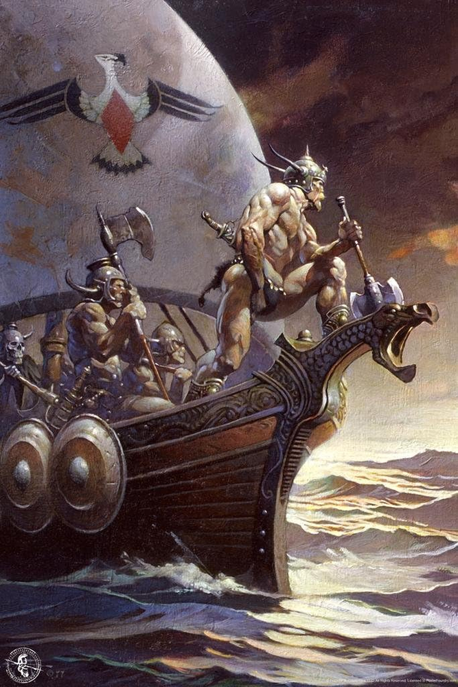Viking Fantasy Wall Art Kane on the Golden Sea Frank Frazetta Gothic Poster