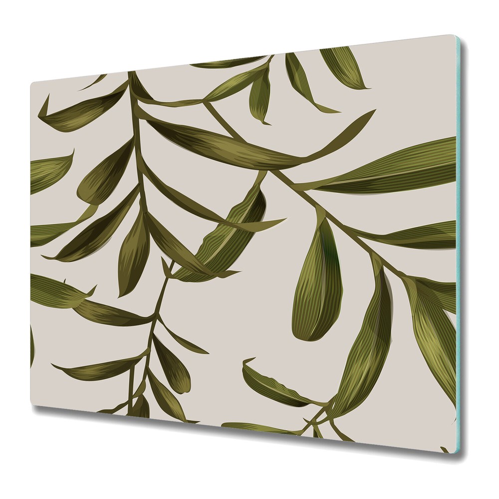 Glass Induction Ceramic Hob Cover Leaf Green Watercolour Leaves 60x52
