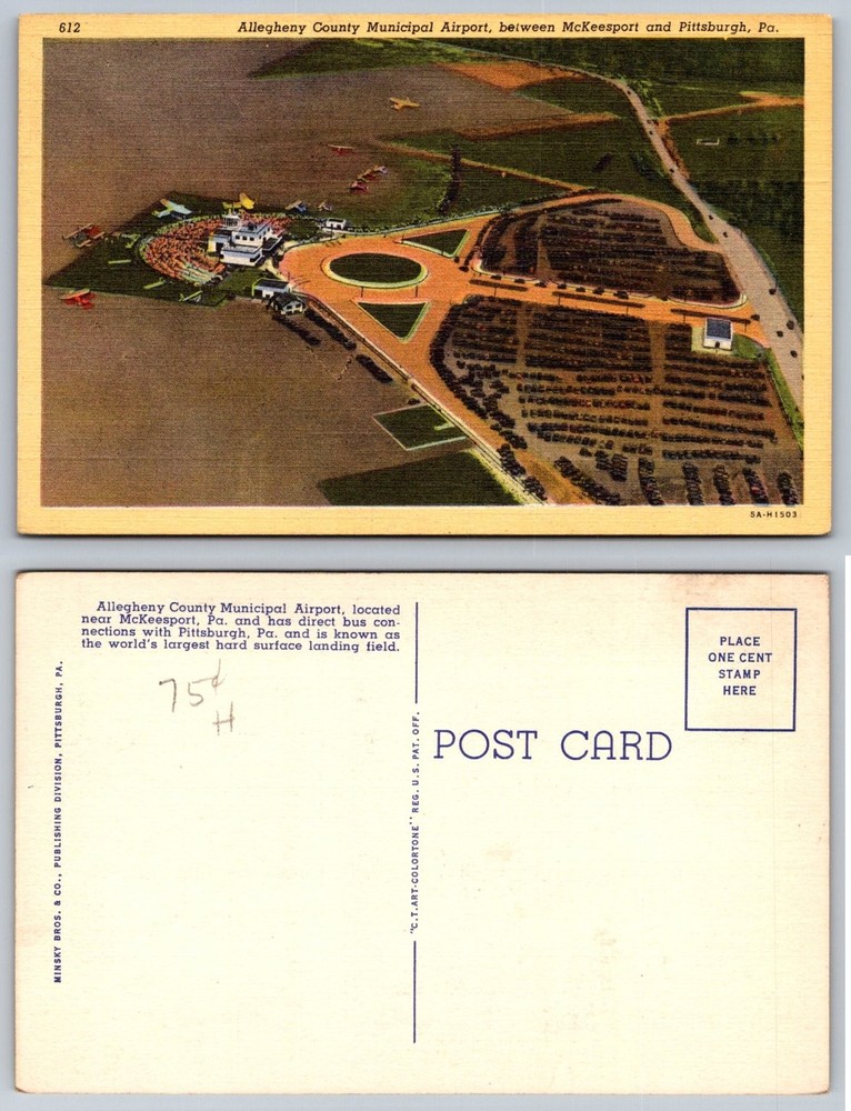 Allegheny County Municipal Airport Pittsburgh PA Colortone Postcard