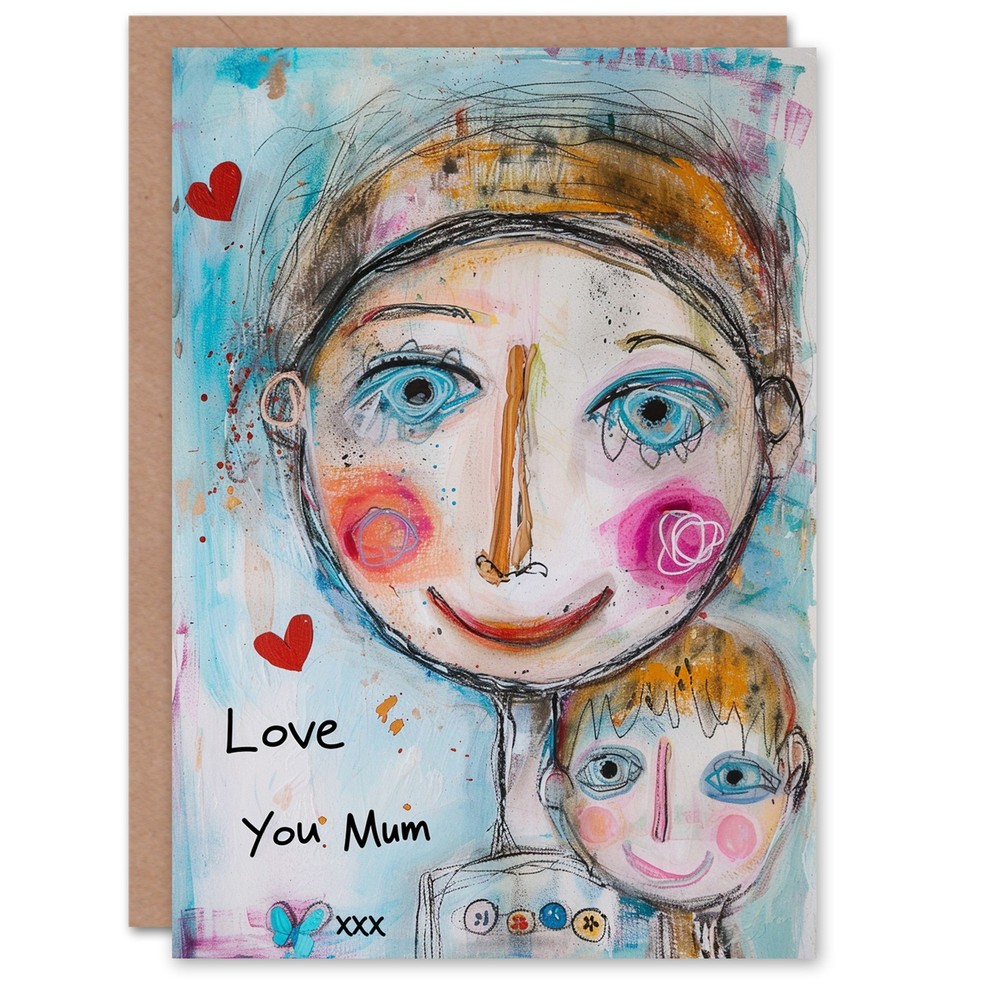 Mother's Day Greeting Card Love You Child Portrait Drawing For Mum