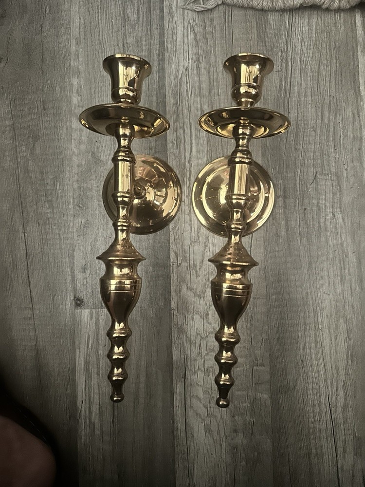 Brass Gold Wall Mounted Candle Holder Sconces, Pair Set of 2