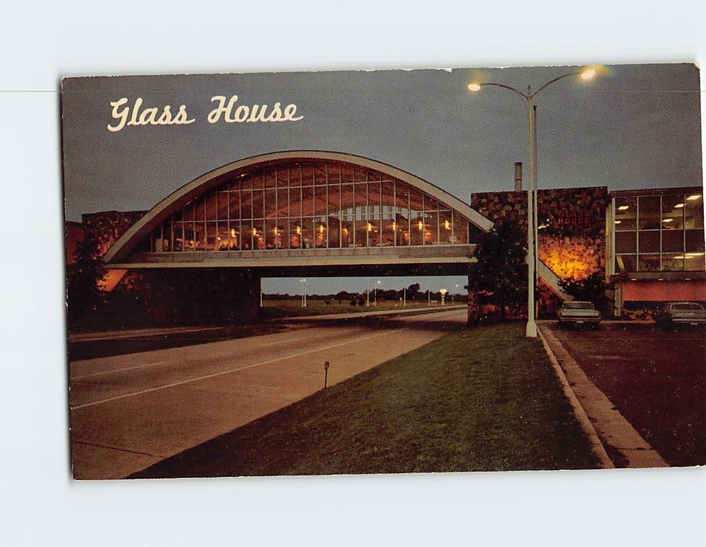Postcard Glass House Restaurant at Night Will Rogers Turnpike Oklahoma USA