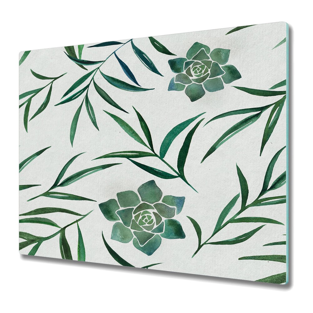 Glass Worktop Saver Kitchen Succulent With Leaves Flowers Leaves 60x52