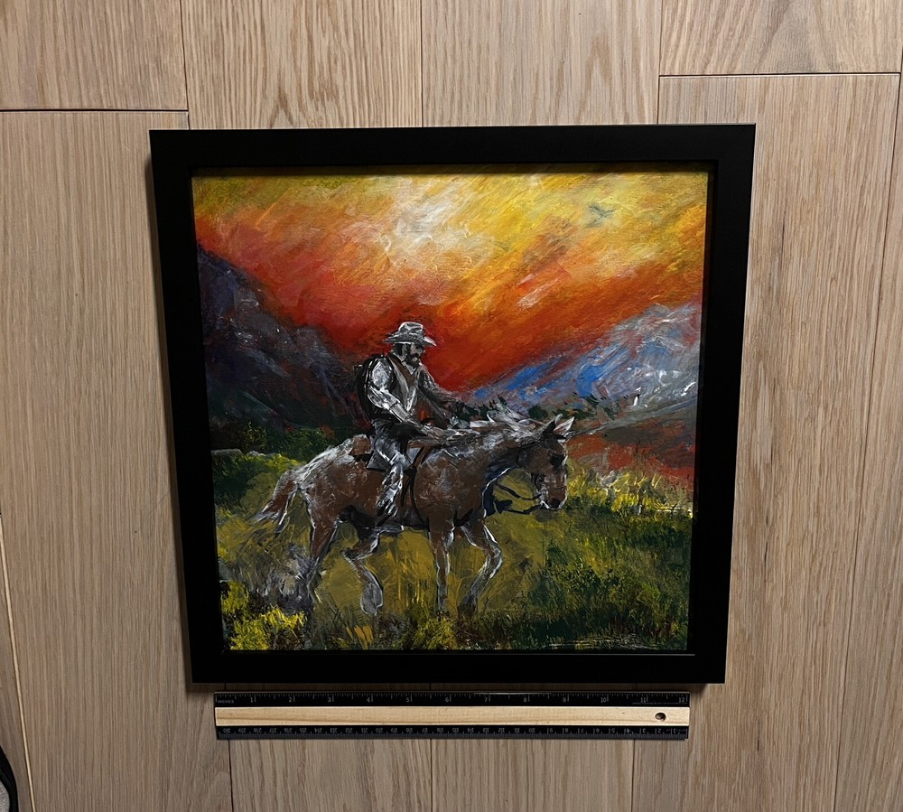 Original Western Cowboy Painting Impressionism Signed Horse Rider American Art
