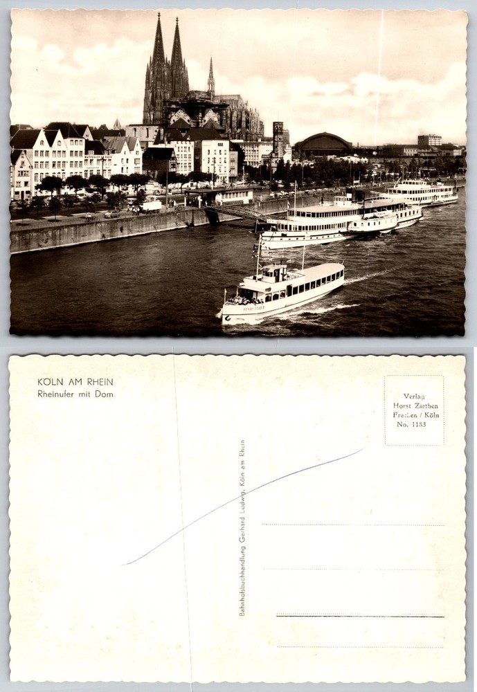 Cologne Rhine Embankment Cathedral RPPC Postcard Vintage Germany Koln Dom