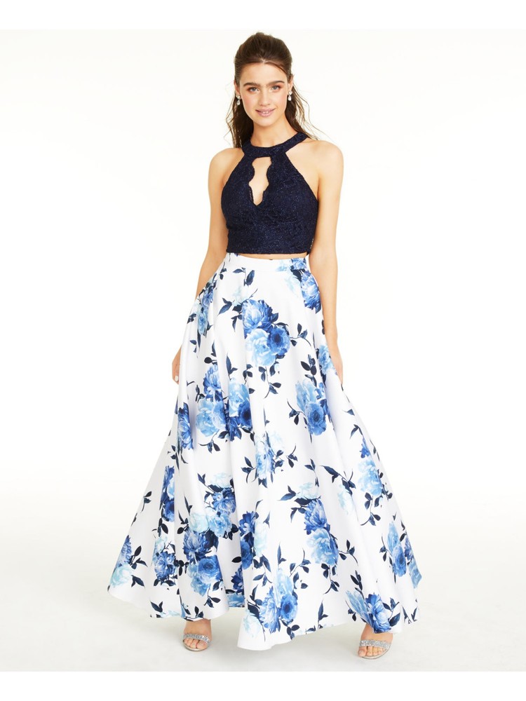 Navy Floral A-Line Formal Skirt for Women by CITY STUDIO - Size 13  