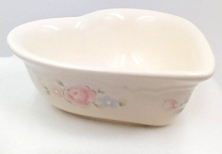 Pfaltzgraff Tearose Heart-Shaped Stoneware Bowl Floral Design Pink Blue Green USA