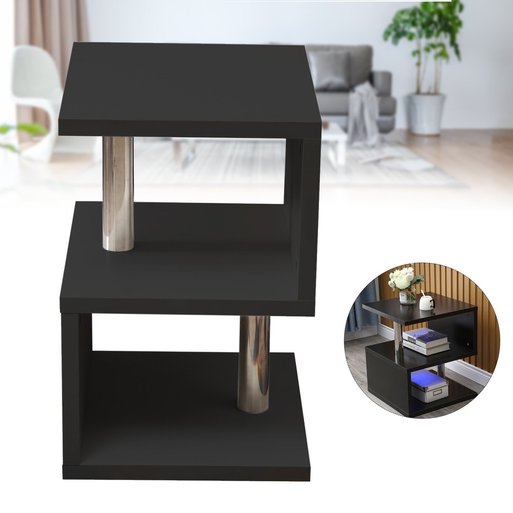 Sleek Modern Black LED High-Gloss S-Shaped Coffee Side Table