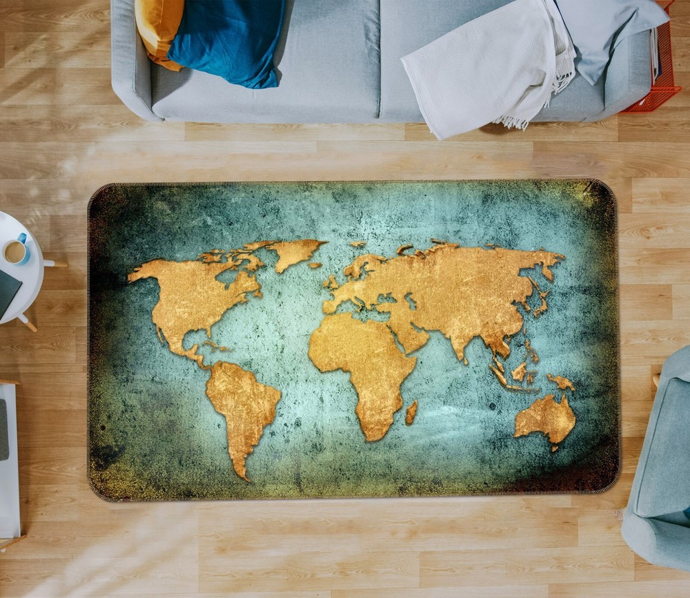 3D Retro World Map Non-Slip Rug Mat Elegant Carpet Romy 339BNO