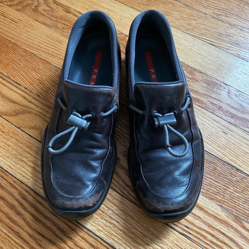 Vintage 90s/00s Dark Brown PRADA Leather Loafers Women’s Shoes Size 39