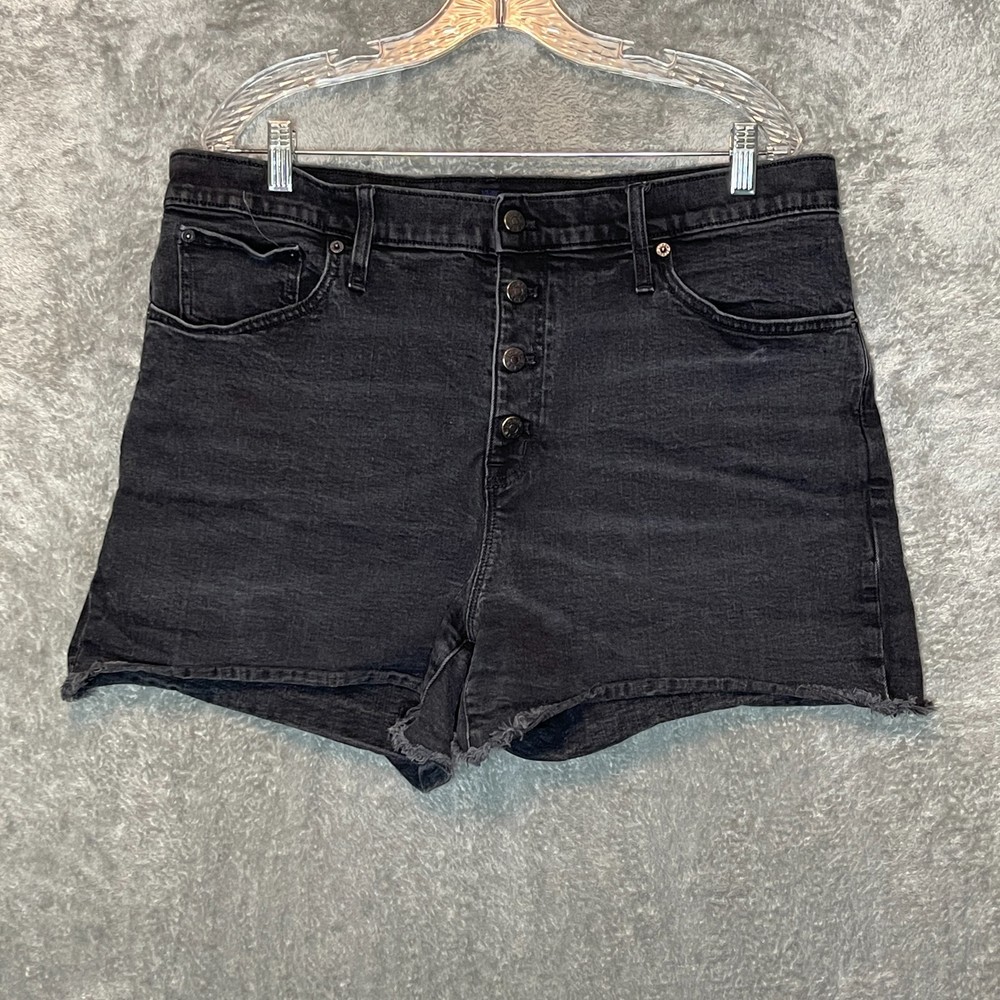 J.Crew Women Button Front Fly Washed Black High Rise Cut Off Denim Jean Short 33