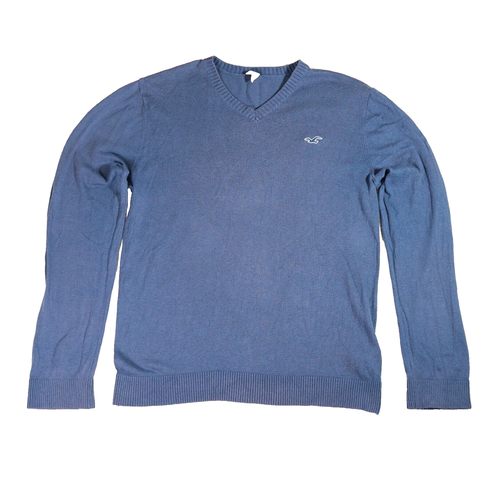 Hollister Jumper Men's XL Blue V-Neck Retro Smart Casual Preppy Long Sleeve