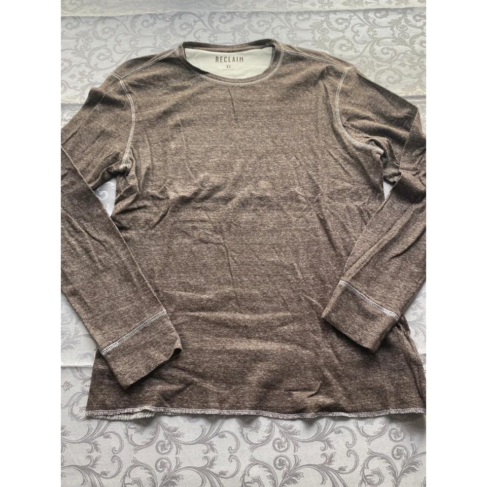 RECLAIM Mens Long Sleeve Thermal Knit Shirt XL Brown Heathered Crew Neck