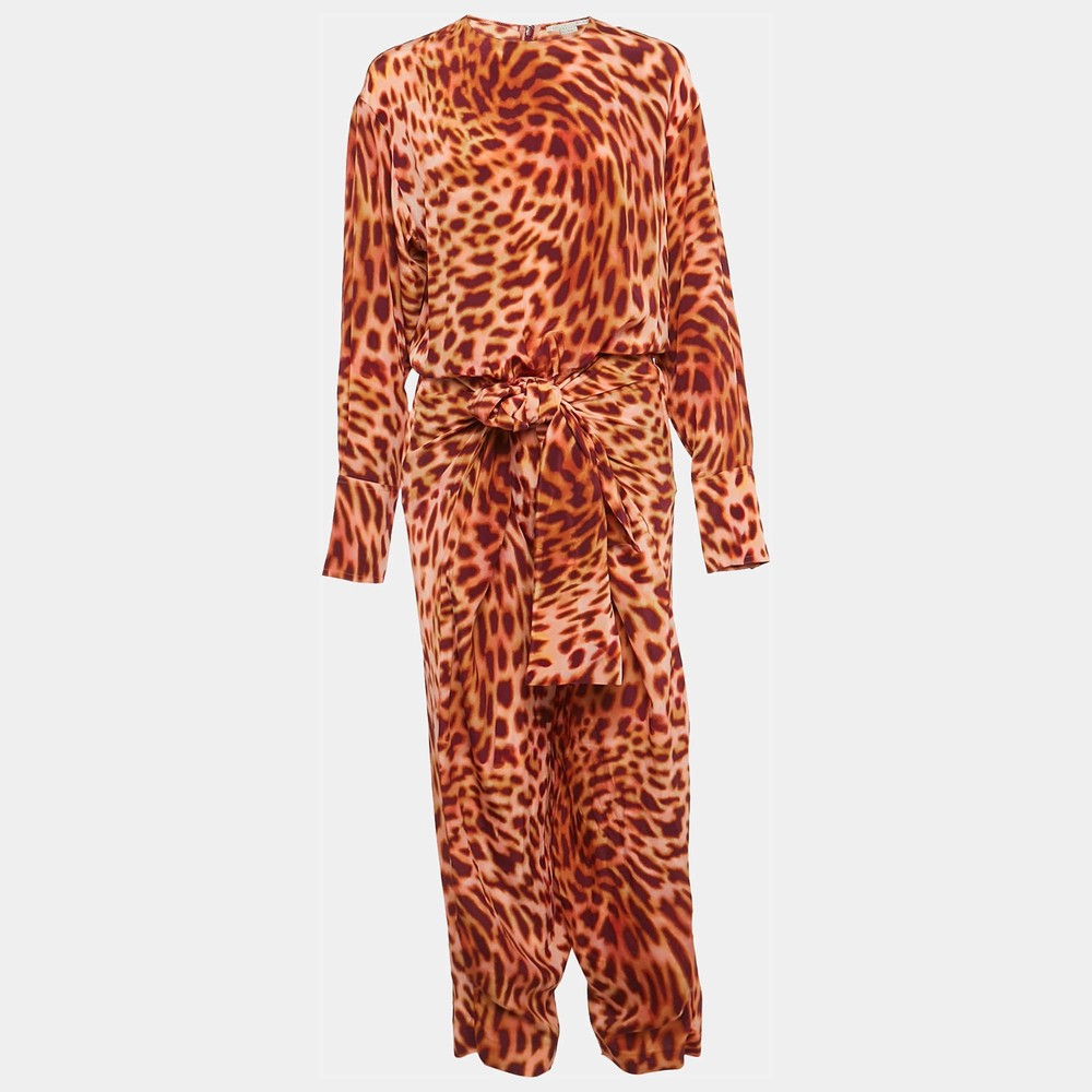 Stella McCartney Brown Leopard Print Silk TieUp Jumpsuit S