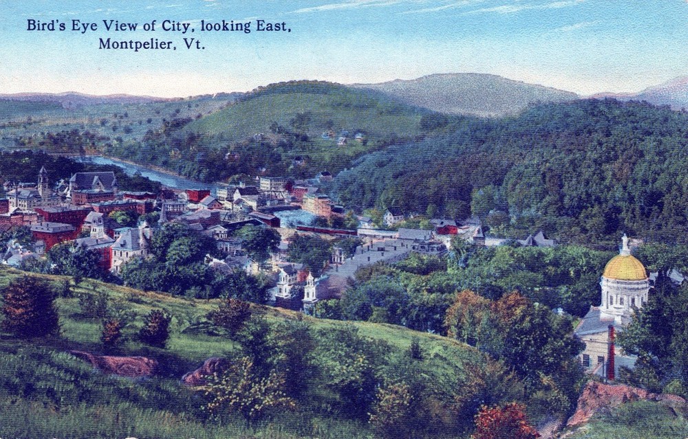 Birds Eye View Of City, Looking East, Montpelier, VT 1915 Postcard