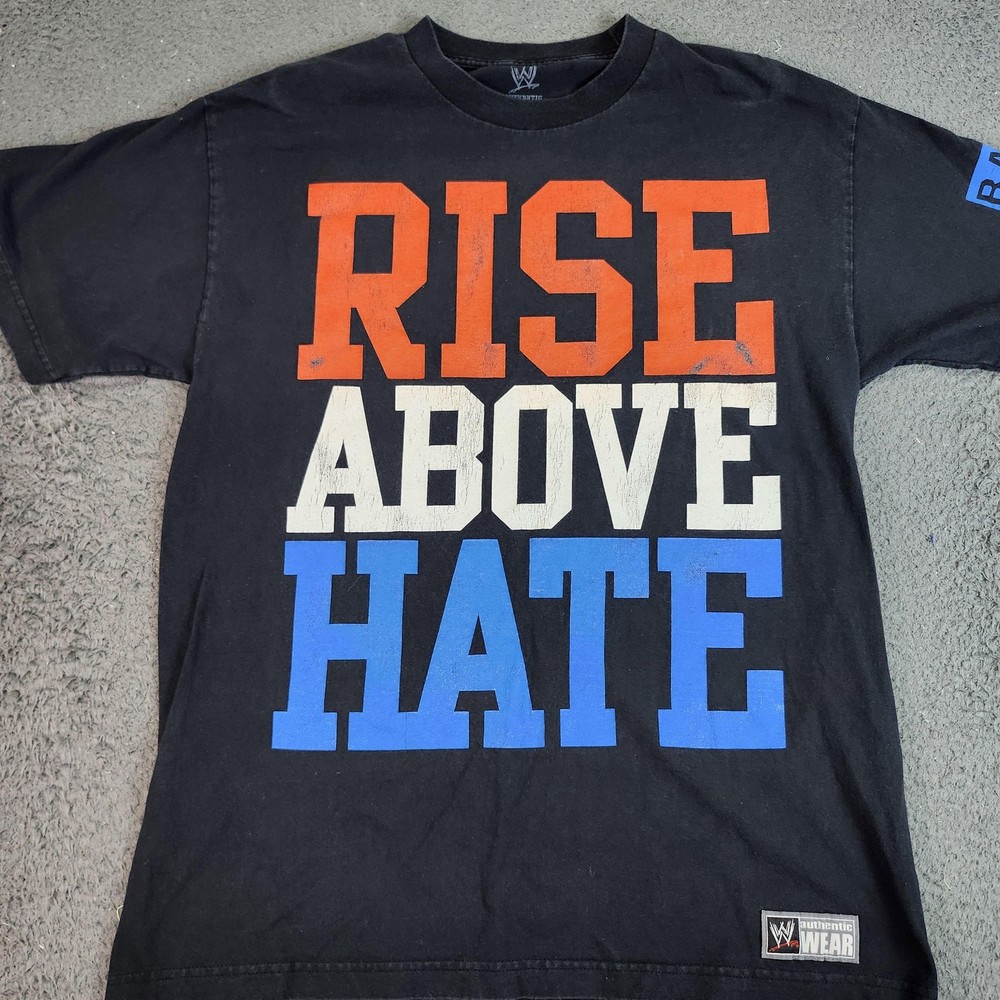 WWE John Cena Shirt Mens Large Black Rise Above Hate Hustle Loyalty Respect