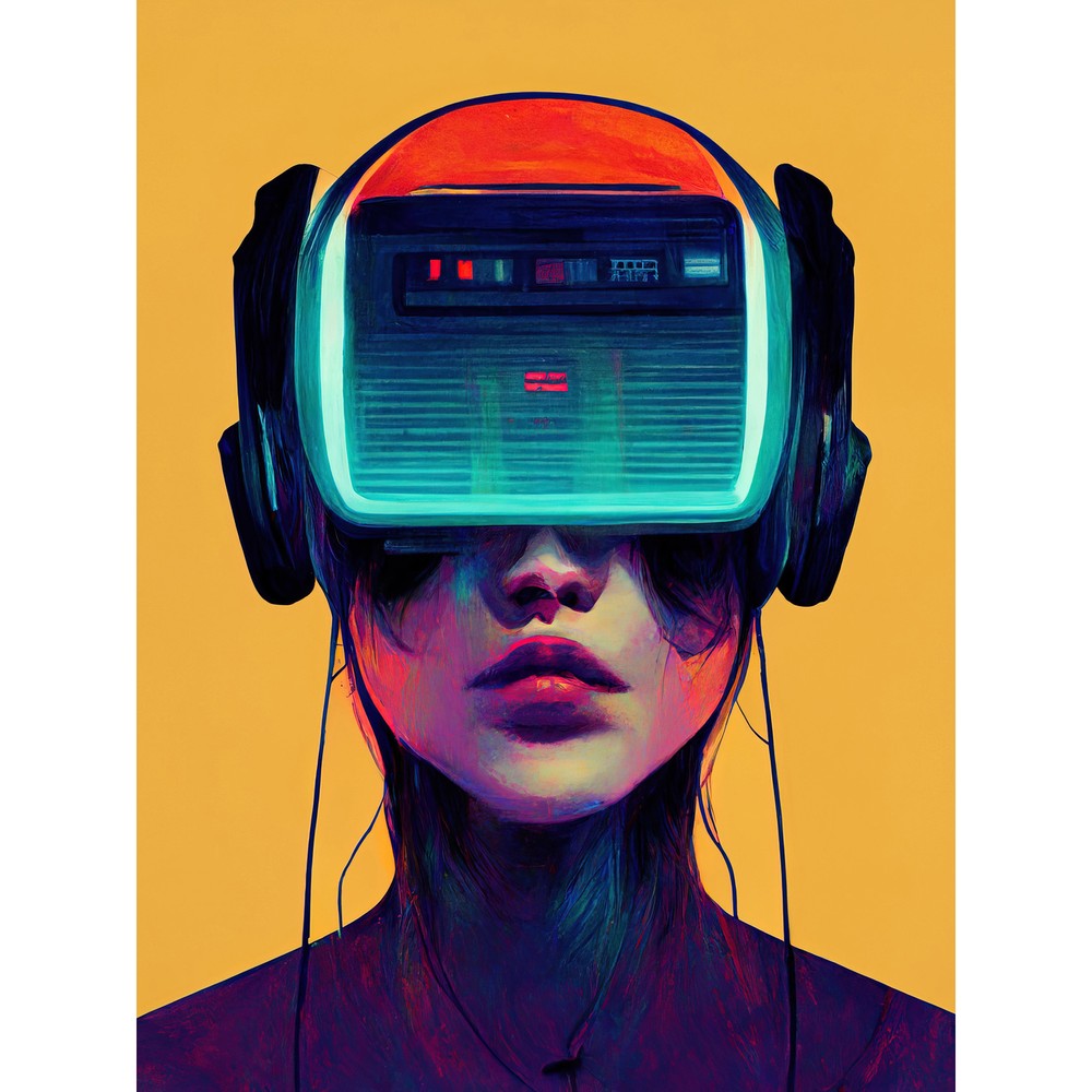 Gamer Gaming Illustration VR Headset Lady Huge Wall Art Poster Print Giant