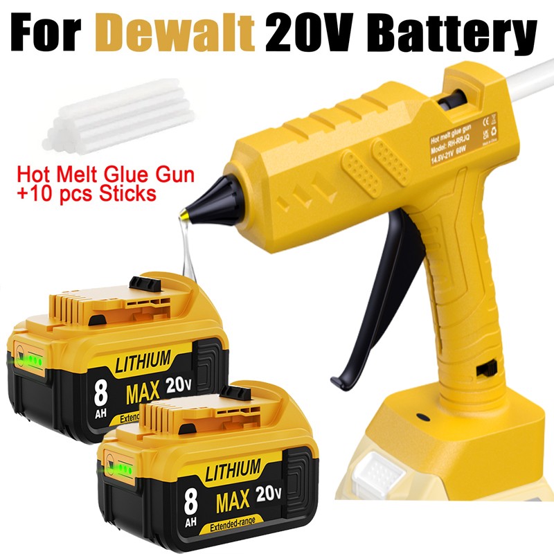 1X Cordless Hot Melt Glue Gun+1~2PCS 8.0AH Li-ion For Dewalt 20V Battery DCB204