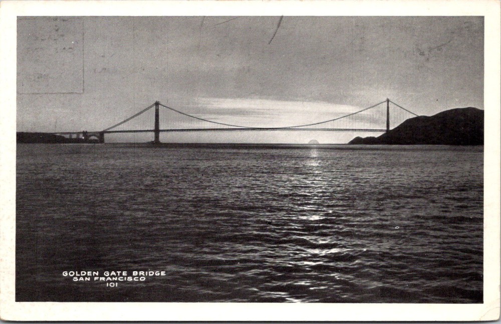 Postcard CA: Golden Gate Bridge, San Francisco, California, B&W 1940's