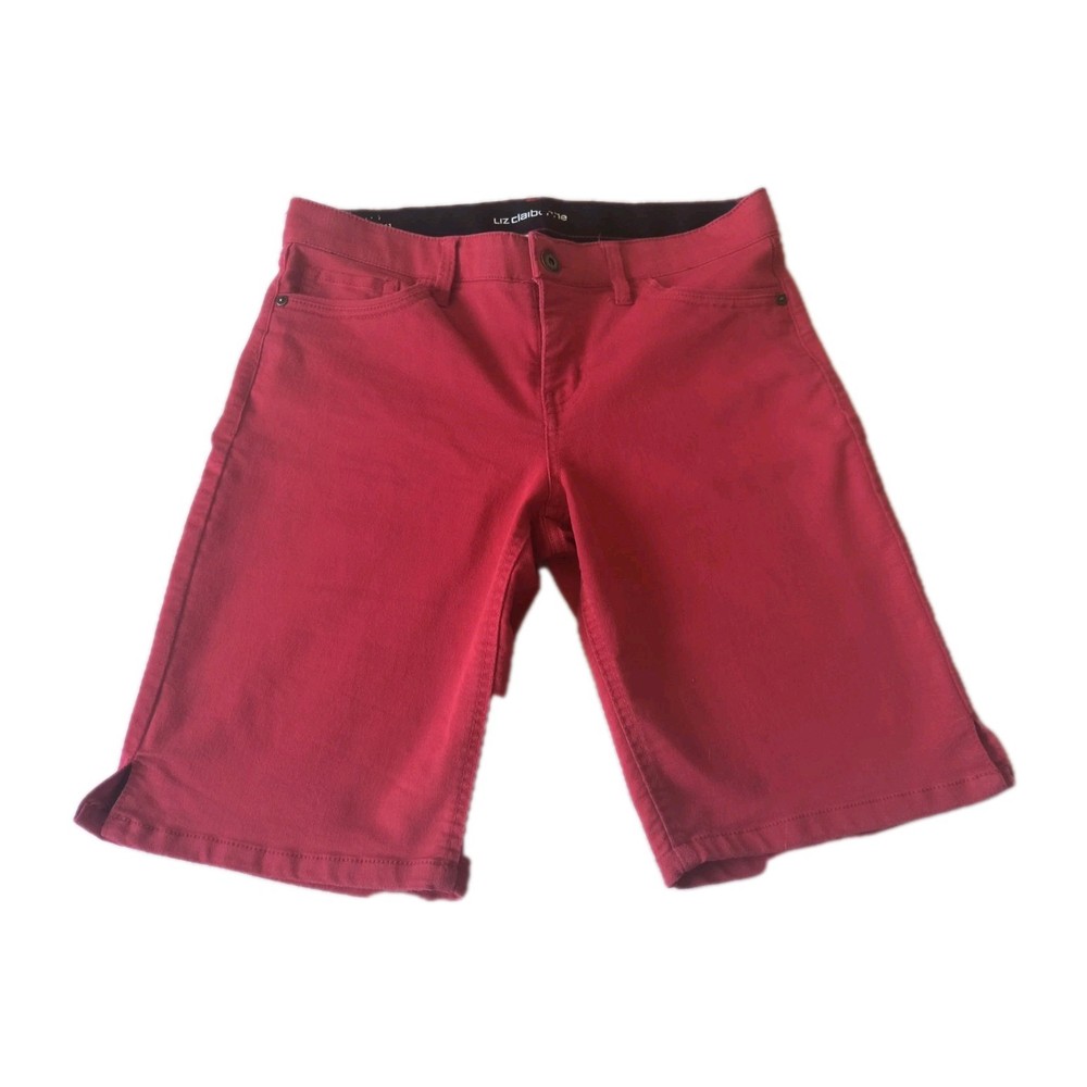 Liz Claiborne Bermuda Shorts Size 10 Red Stretch Preppy Classic