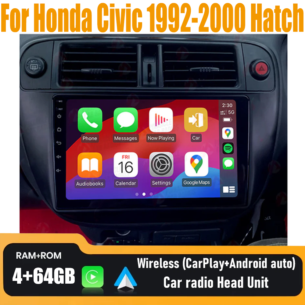 9'' Wireless Carplay Android Auto Car Radio Kit For Honda Civic 1992-2000 Hatch
