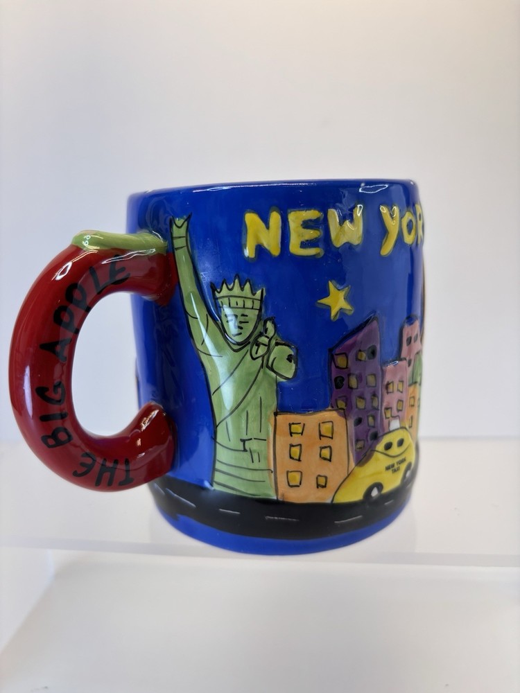 Bright New York The Big Apple Statue Of Liberty Espresso Mug Embossed Design D1